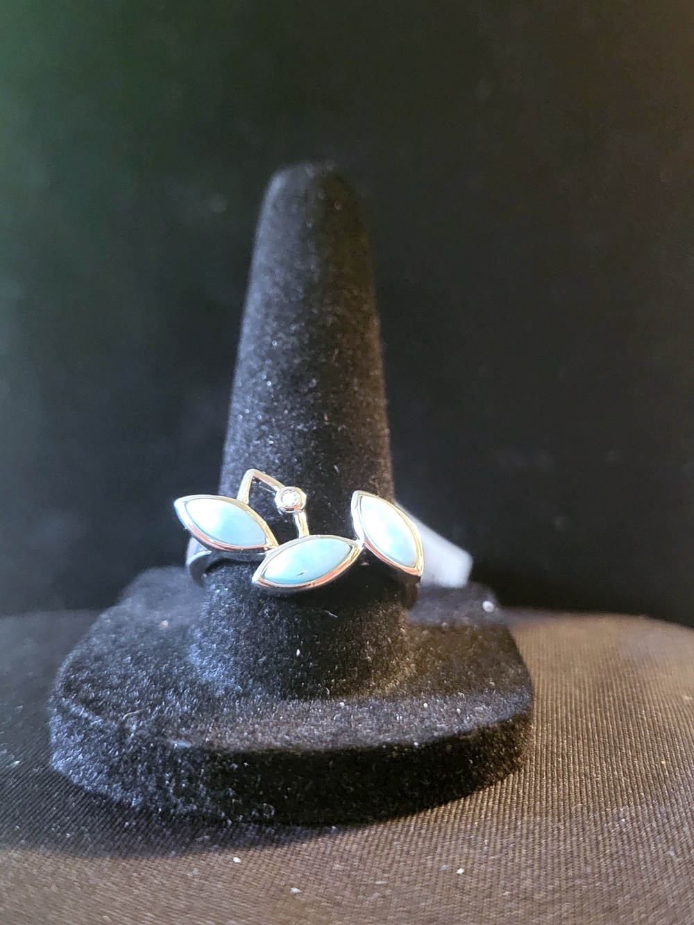Delicate Blue Larimar Leaf Ring - Serling Silver
